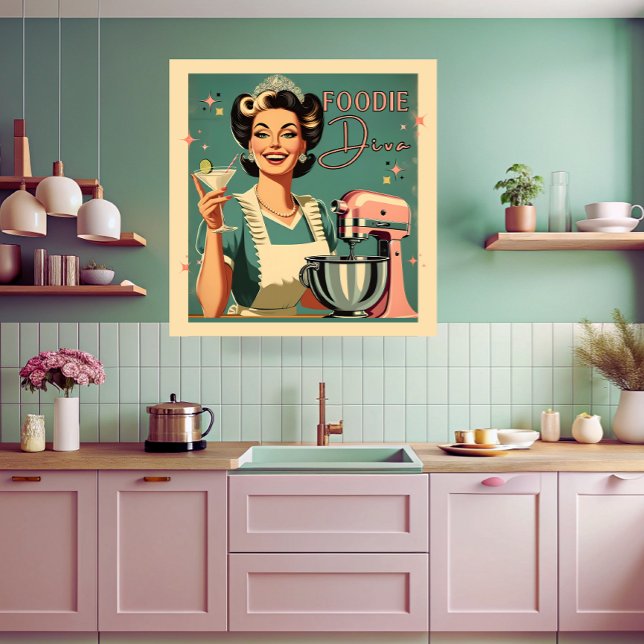 50-talets tecknad bok stil lustiga foodie diva-kök poster (Skapare uppladdad)