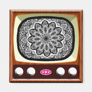 50-talets TV Living Black and White Magnet