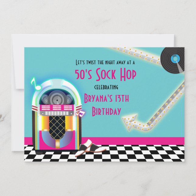 50-tals Jukebox Dansfest Sock Hop-inbjudan Inbjudningar (Framsida)