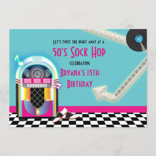 50-tals Jukebox Dansfest Sock Hop-inbjudan Inbjudningar
