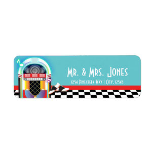 50-tals Sock Hop Dansfest Jukebox Adressetiketter Returadress Etikett