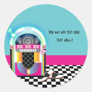 50-tals Sock Hop Dansfest Jukebox Rosa Klistermärk Runt Klistermärke