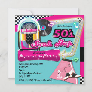 50-tals SOCK HOP Födelsedagsfest Retro Inbjudan