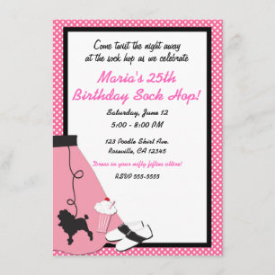 50-tals Sock Hop Rosa Pudel Skirt Fest Inbjudningar