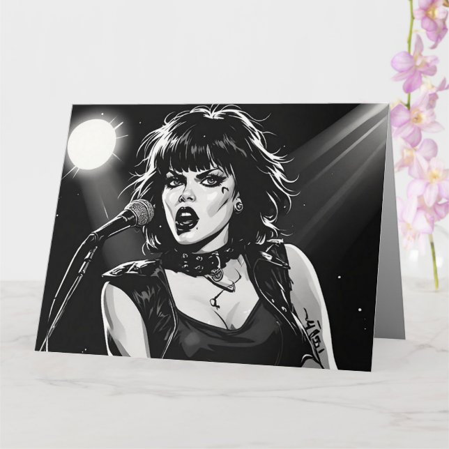 50-tals svart-vit grafisk seriefigur i goth-punk-s kort (Orkide)