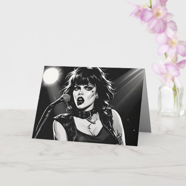 50-tals svart-vit grafisk seriefigur i goth-punk-s kort (Orkide)