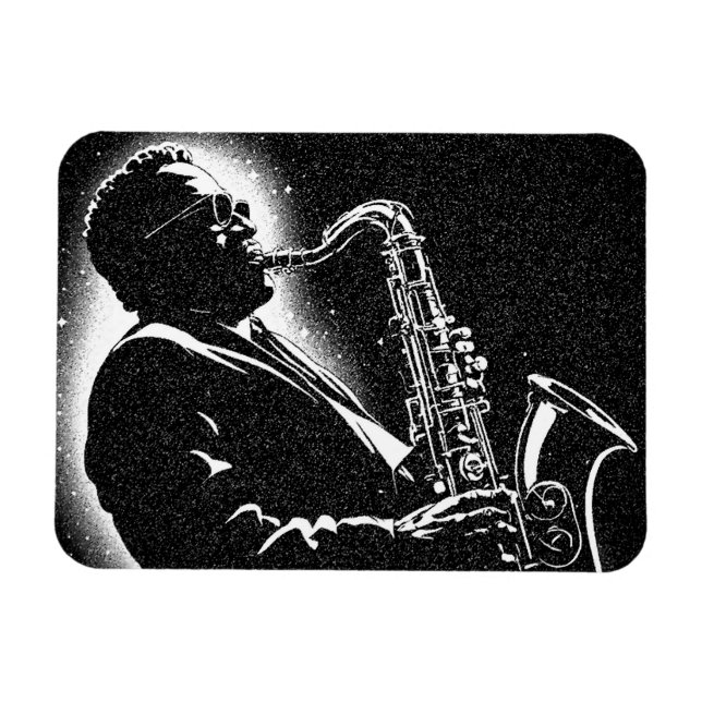 50-tals svart-vit grafisk stil saxofonspelare magnet (Horisontell)