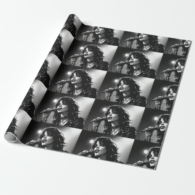 50-tals svart-vit serietecknad goth-punk-sångare presentpapper (Utrullad)