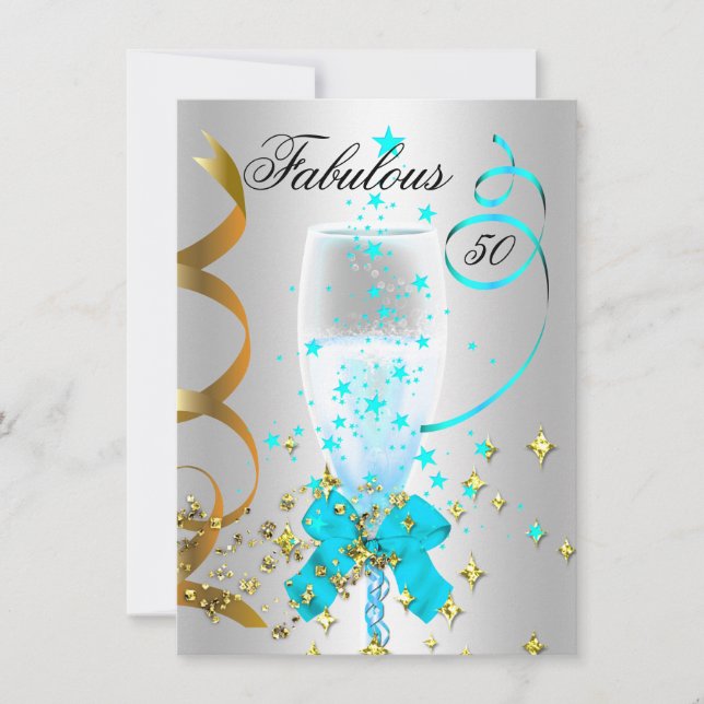 50 Teal Silver Guld Födelsedagsfest Inbjudningar (Framsida)