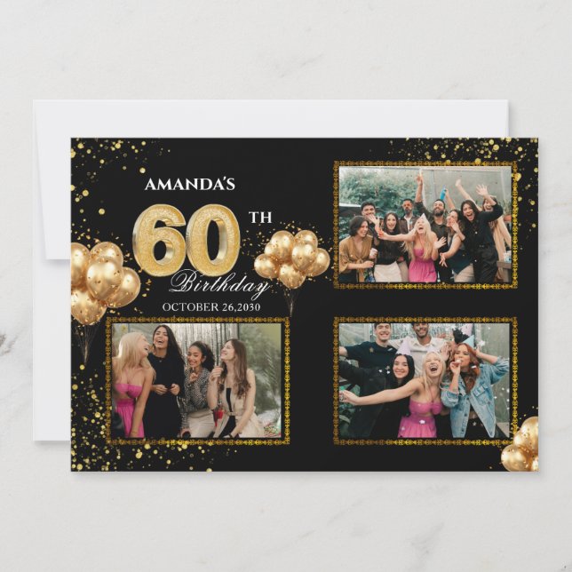 50 th Birthday Gold Silver Black Balloons Inbjudningar (Framsida)