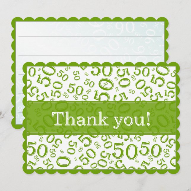50 "Thank you!" Green/White Random Number Pattern Tack Kort (Fram/baksida)