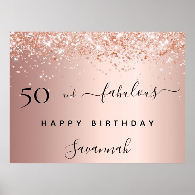 50 Uppenbar födelsedag ro guld  glitter Poster (Framsidan)