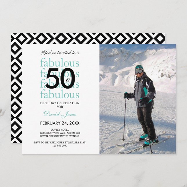 50 & Uppmaning till foto på 50:e födelsedagen Inbjudningar (Fram/baksida)