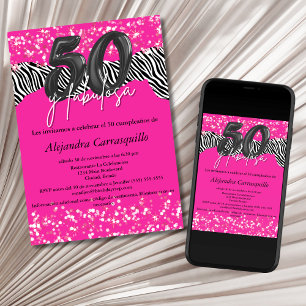 50 y Fabulosa Shock rosa Zebra Spansk 50:e födelse Inbjudningar