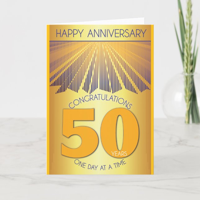 50 Year Sober Anniversary | Golden Ray 12 Step Kort (Framsida)