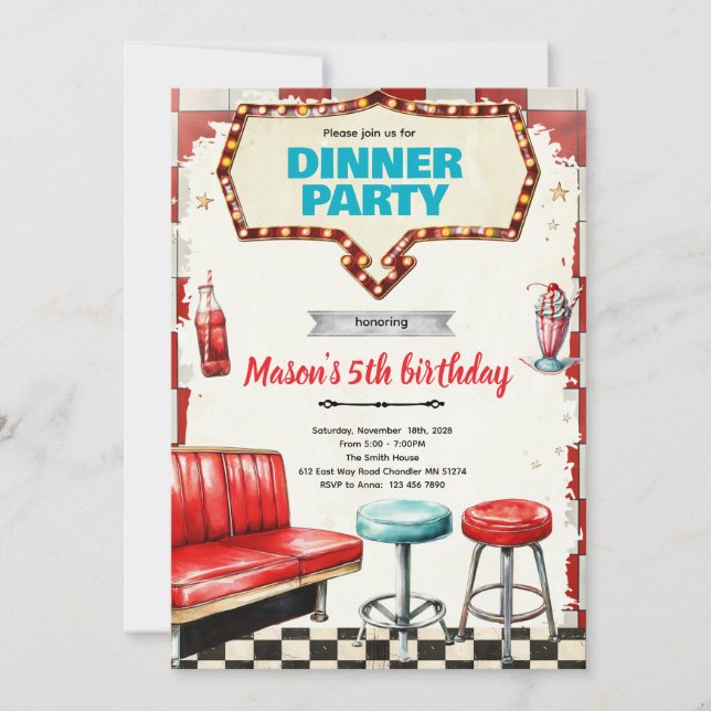50s dinner party invitation inbjudningar (Framsida)