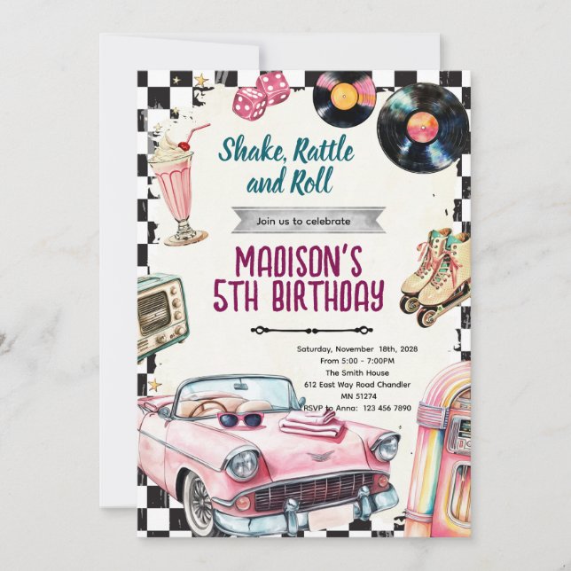 50s retro birthday party invitation inbjudningar (Framsida)