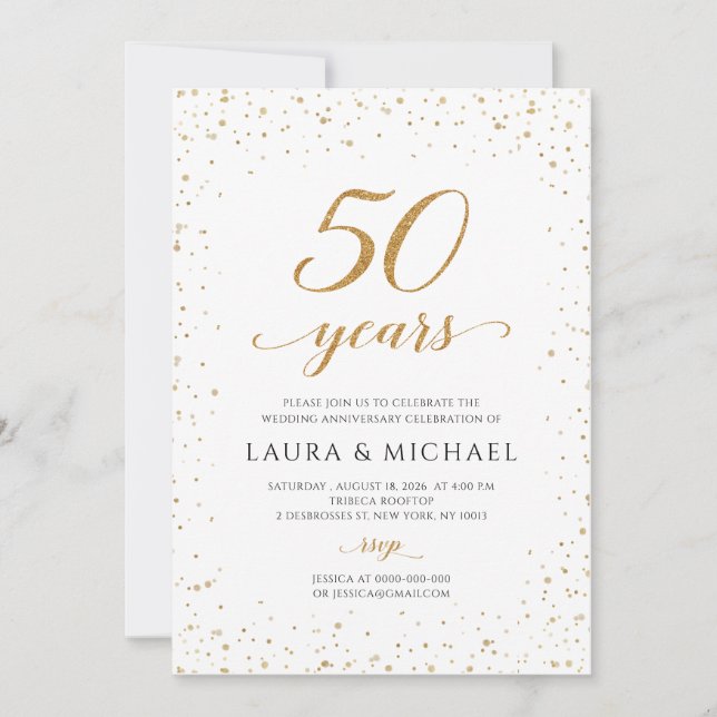 50th Anniversary Invitation, Gold Wedding Invites Inbjudningar (Framsida)