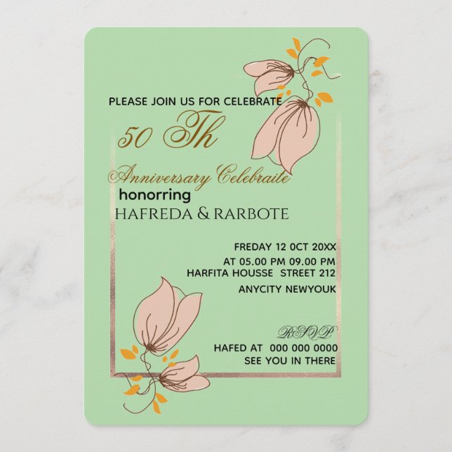 50th Anniversary Invitation, Greenery Wedding Anni Inbjudningar (Framsida)