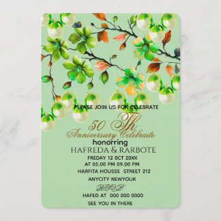 50th Anniversary Invitation, Greenery Wedding Anni Inbjudningar