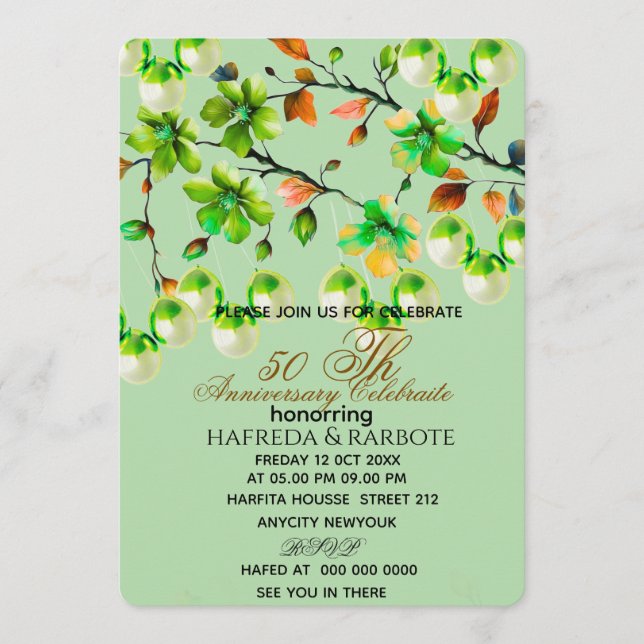 50th Anniversary Invitation, Greenery Wedding Anni Inbjudningar (Framsida)
