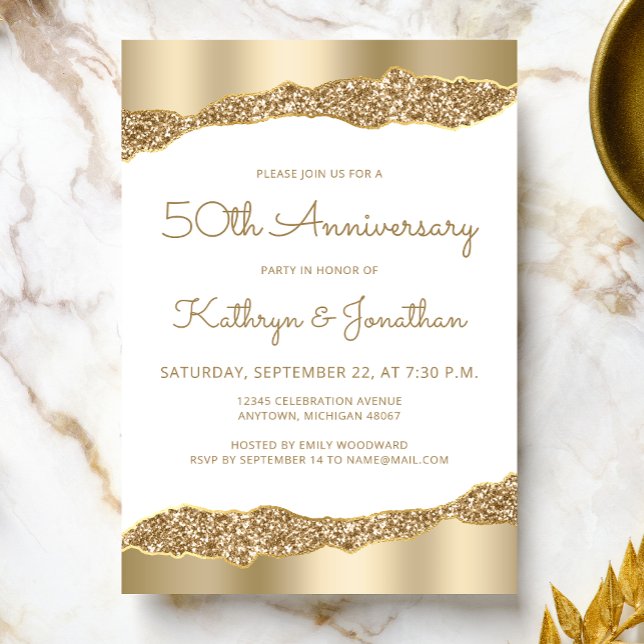 50th Anniversary Party Gold Foil Glitter  Inbjudningar (Skapare uppladdad)