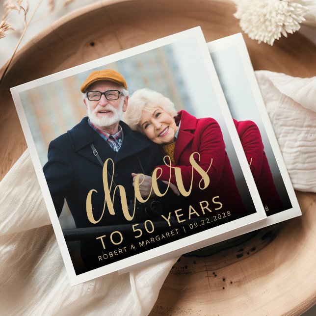 50th Anniversary Party Photo Cheers Gold Script Pappersservett (Skapare uppladdad)