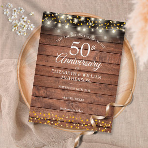 50th Anniversary Rustic Gold Hearts Save the Date Meddelande Vykort