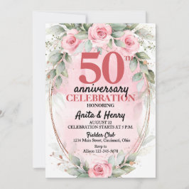 50th Anniversary Soft Pink & Sage Green Roses Inbjudningar