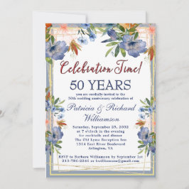 50th (Any Year) Chic Floral Wedding Anniversary  Inbjudningar