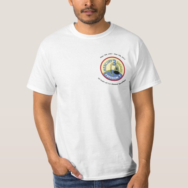 50th Årsdag bemannad U.S.-Spaceflight Tee Shirt (Framsida)
