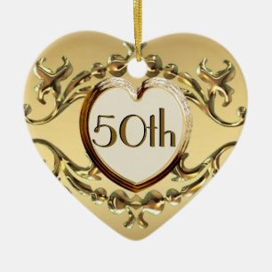 50th Årsdag eller 50th födelsedaghjärtaprydnad Julgransprydnad Keramik