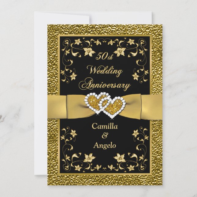 50th Årsdag gick med hjärtor som gifta sig Inbjudningar (Framsida)