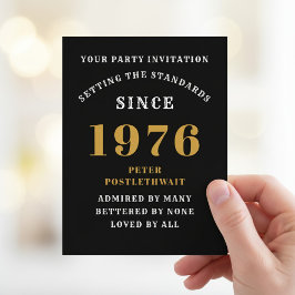 50th Birthday 1976 Black Gold Invitation Vykort