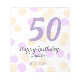 50th birthday add name date purple orange polkadot anteckningsblock