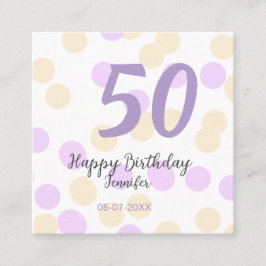 50th birthday add name date purple orange polkadot fyrkantigt visitkort