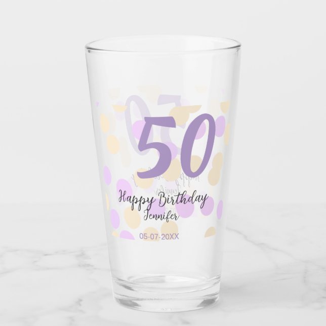50th birthday add name date purple orange polkadot glaskopp (Framsida)