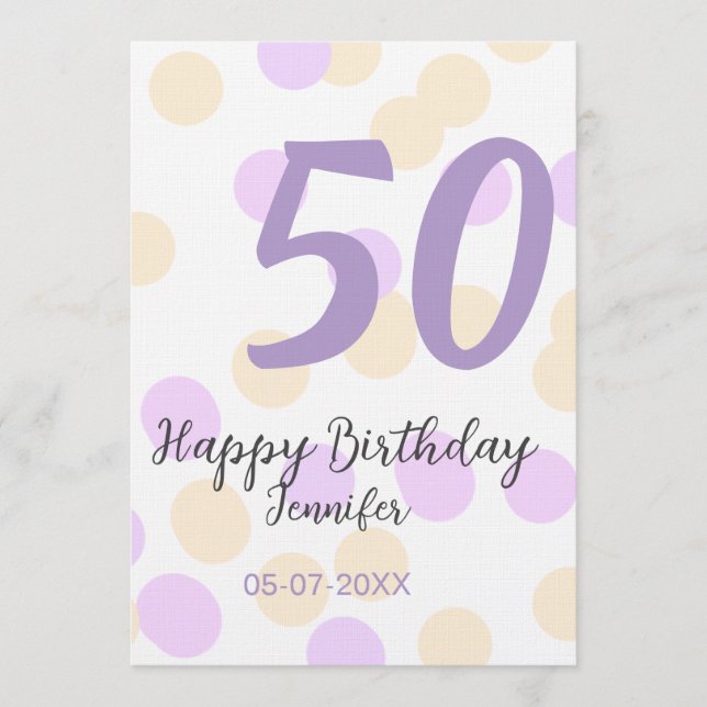 50th birthday add name date purple orange polkadot inbjudningar (Framsida)