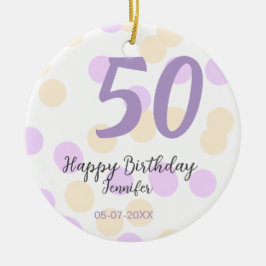 50th birthday add name date purple orange polkadot julgransprydnad keramik
