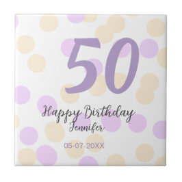 50th birthday add name date purple orange polkadot kakelplatta