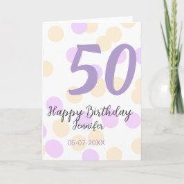50th birthday add name date purple orange polkadot kort
