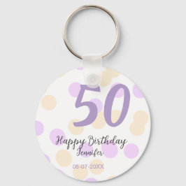 50th birthday add name date purple orange polkadot nyckelring