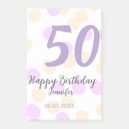 50th birthday add name date purple orange polkadot post-it block