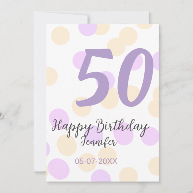 50th birthday add name date purple orange polkadot tack kort (Framsida)