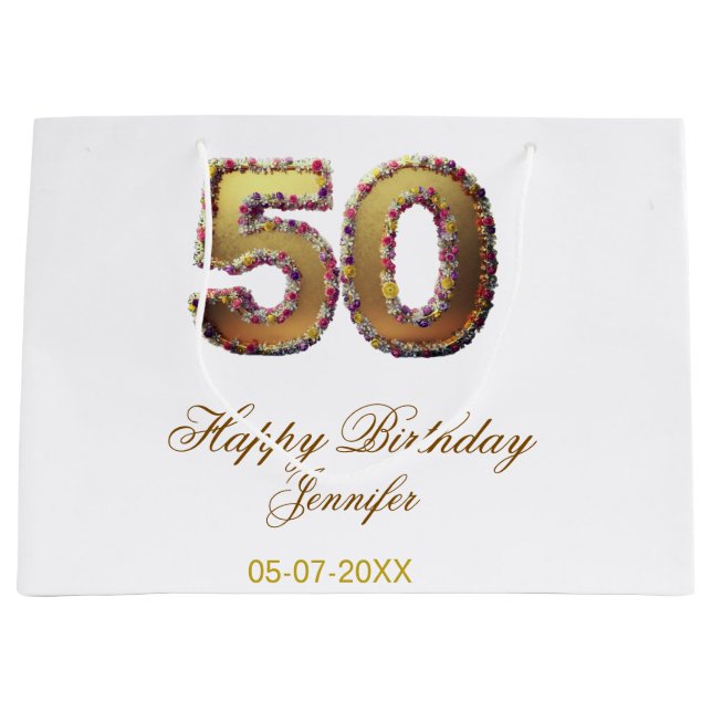 50th birthday add name date year gold floral bold  (Framsidan)