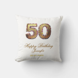 50th birthday add name date year gold floral bold  kudde
