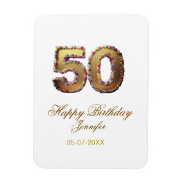 50th birthday add name date year gold floral bold  magnet