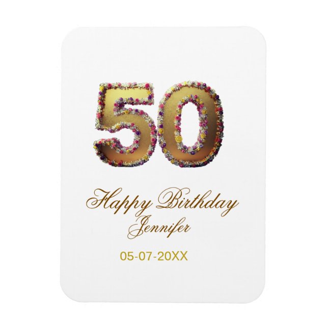 50th birthday add name date year gold floral bold  magnet (Vertikal)