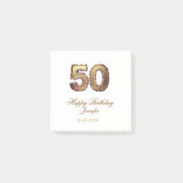 50th birthday add name date year gold floral bold  post-it block