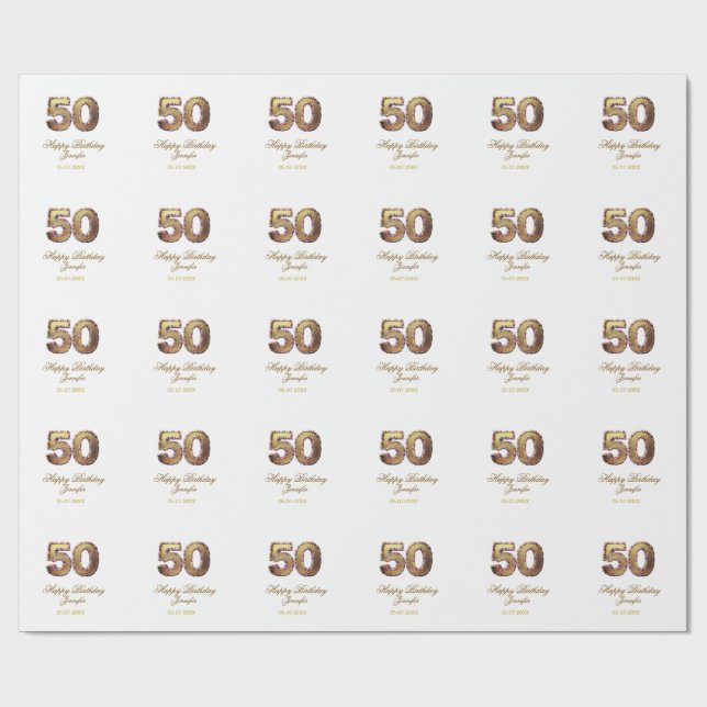50th birthday add name date year gold floral bold  presentpapper (Platt)